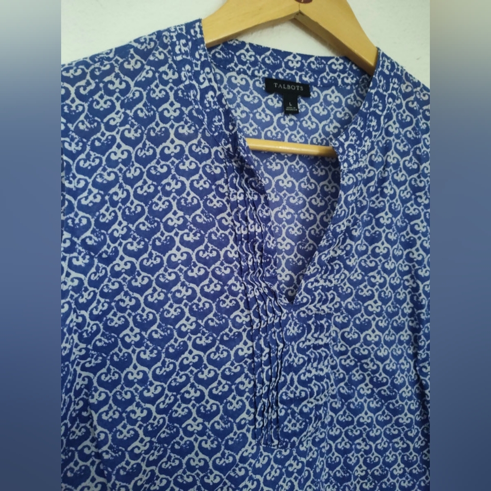 TALBOTS Women's Sleeveless Blue Cotton Summer Resort  Top Size Large - Picture 2 of 4